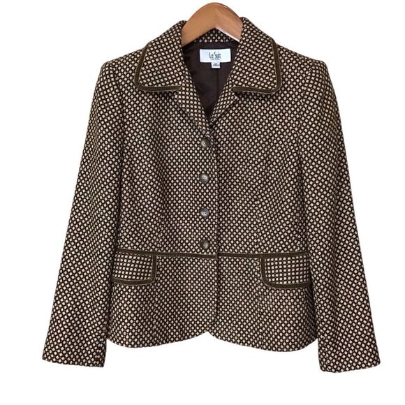 Le Suit Brown Polka Dot Tweed Career Blazer Jacket 12P - Picture 1 of 12
